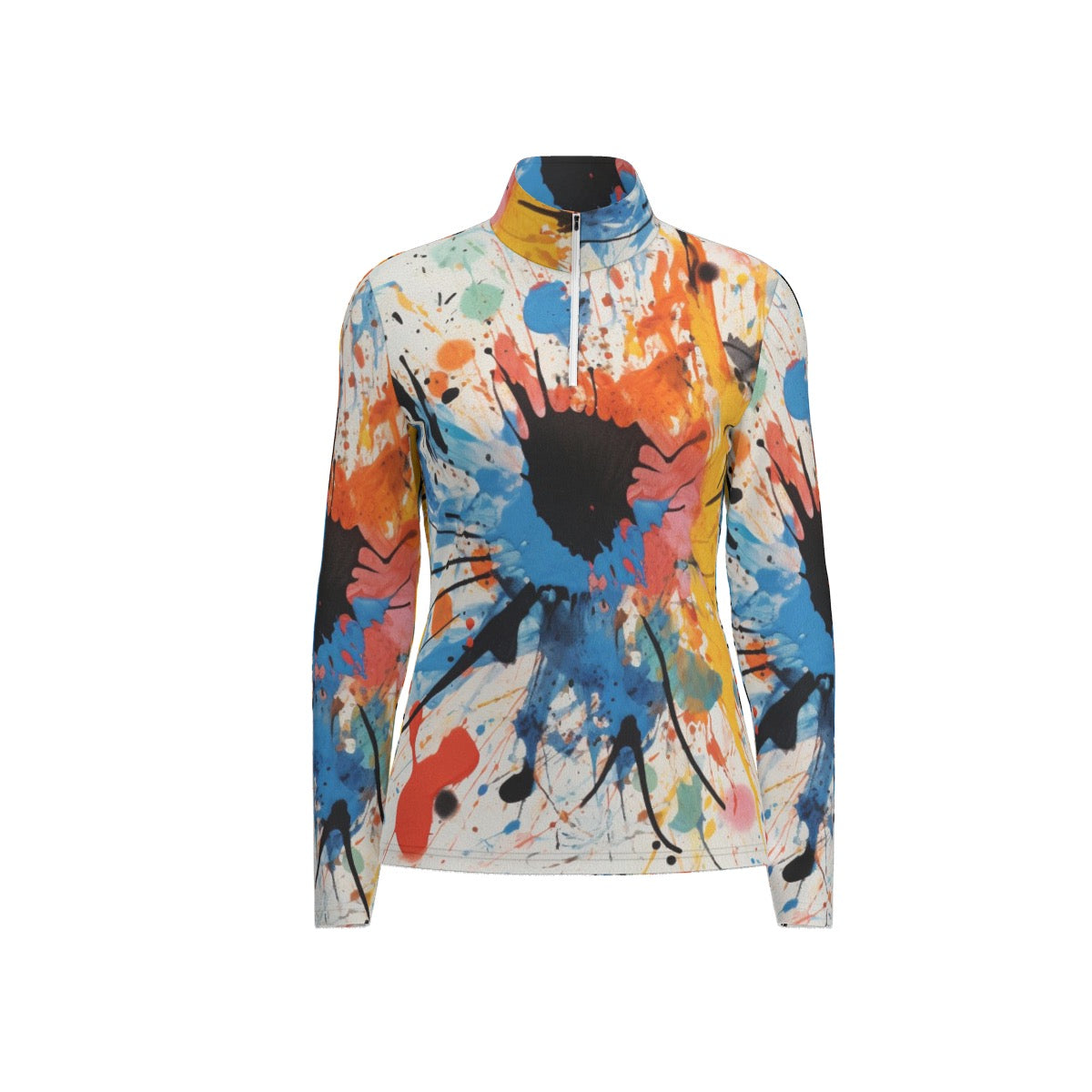 All-Over Print Women's Sports Collar Jersey With Long Sleeve