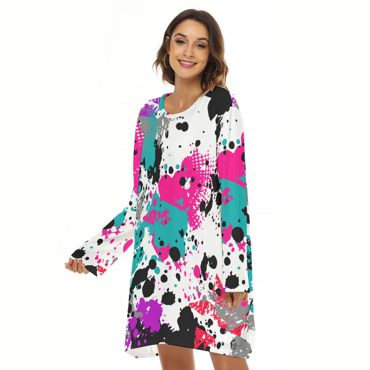 All-Over Print  Women's Loose Crew Neck Dress