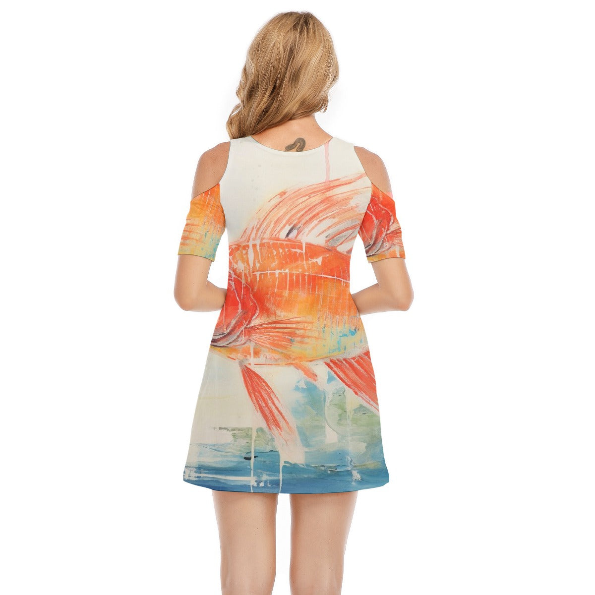 All-Over Print Women's Cold Shoulder Dress | 190GSM Cotton