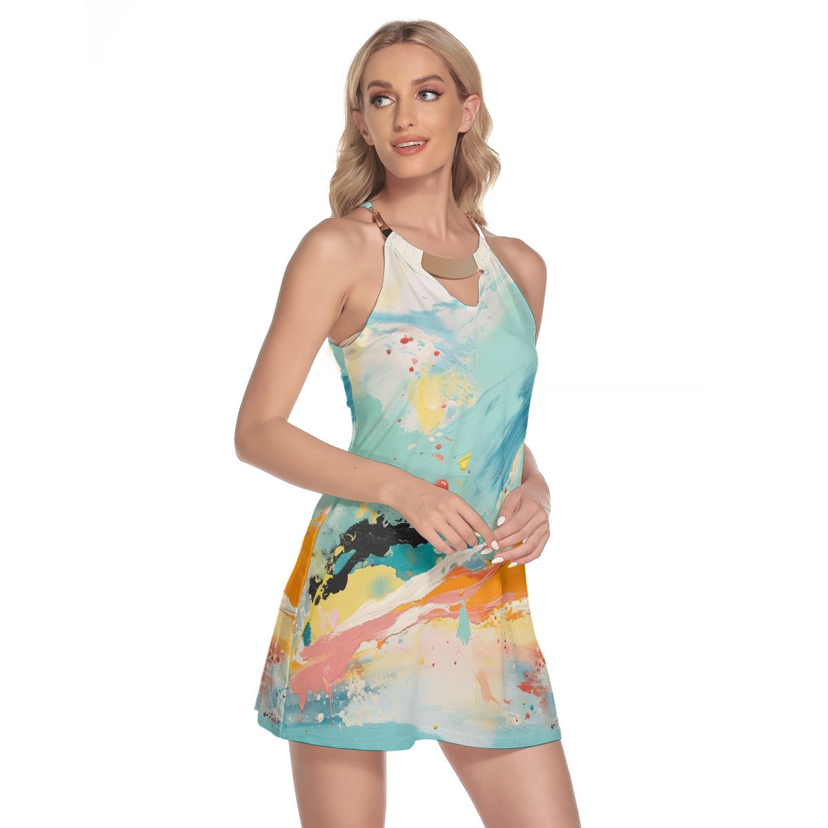 All-Over Print Women's Round Neck Above Knee Dress