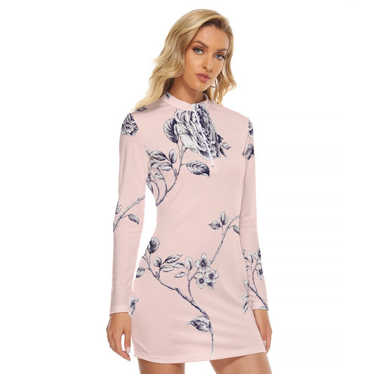 All-Over Print Women's Zip Front Tight Dress