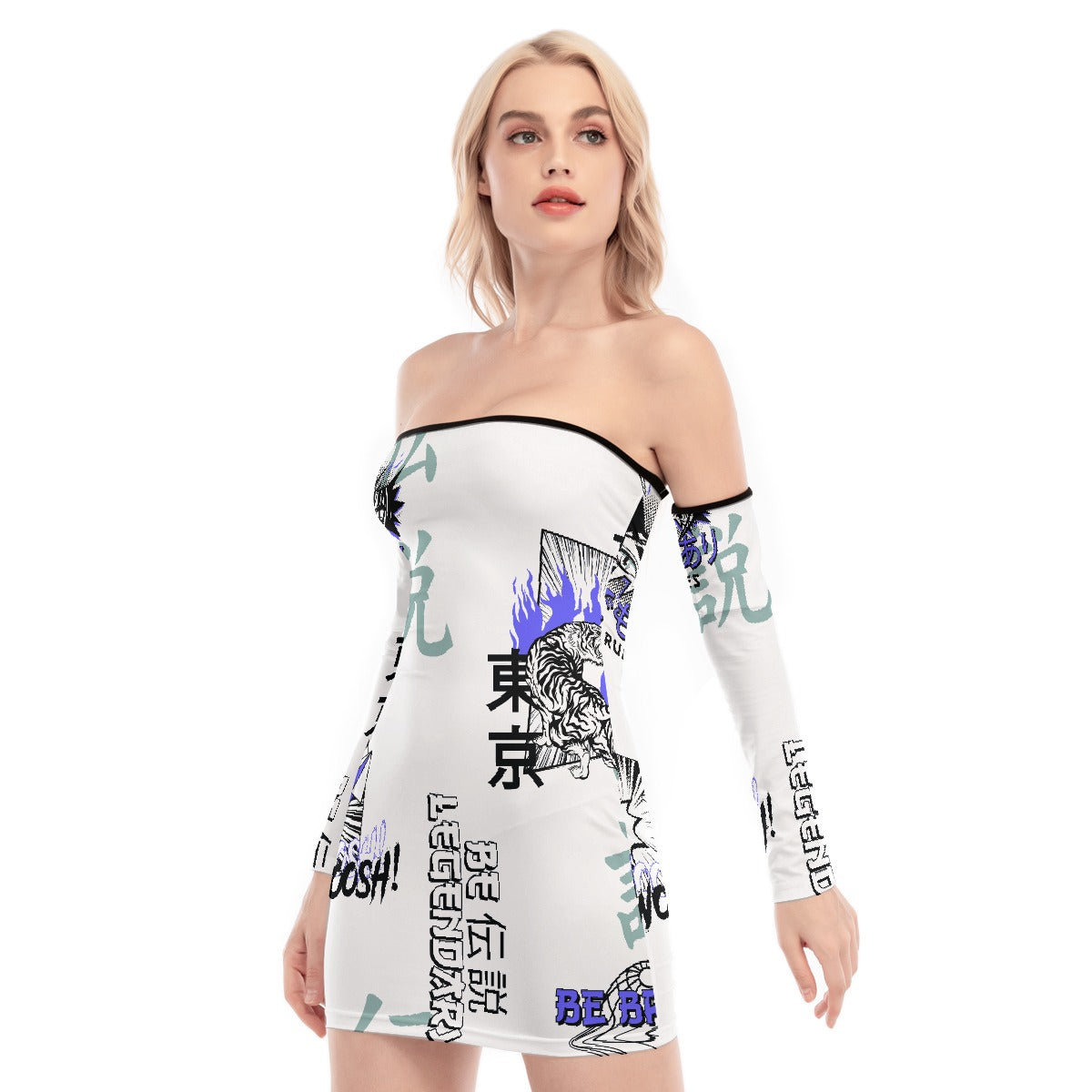 All-Over Print Women's Off-shoulder Back Lace-up Dress