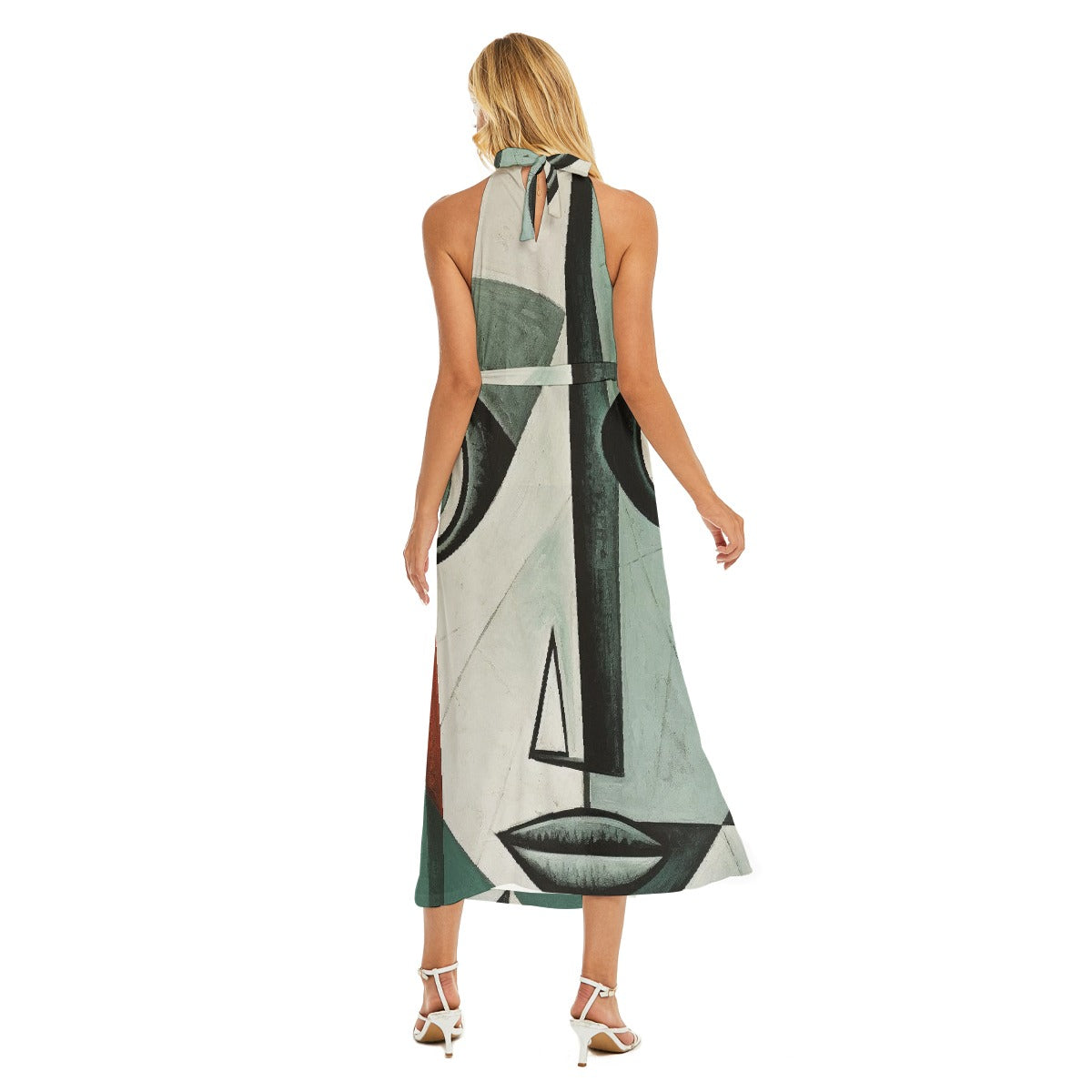 All-Over Print Women's Wrap Hem Belted Halter Dress