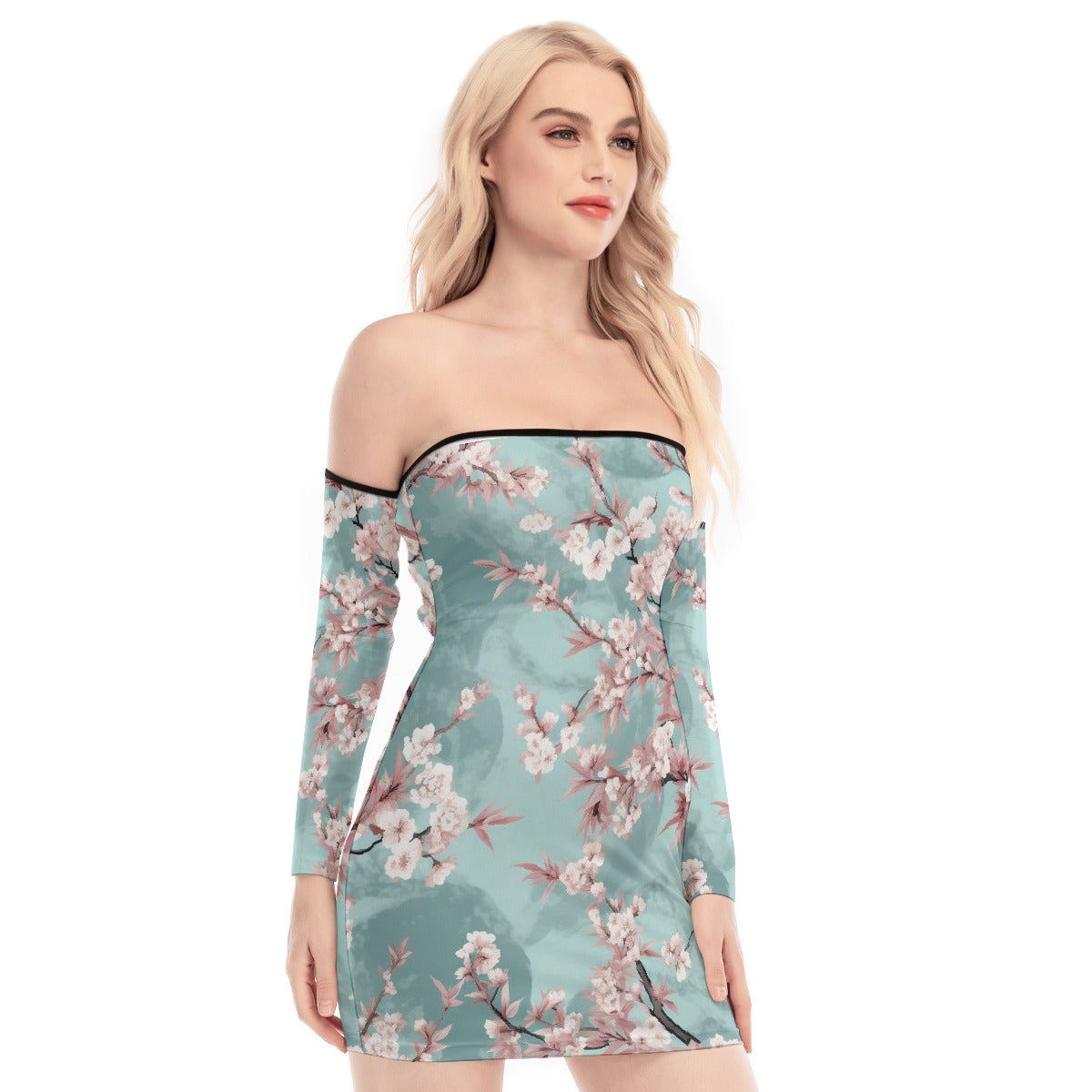 All-Over Print Women's Off-shoulder Back Lace-up Dress