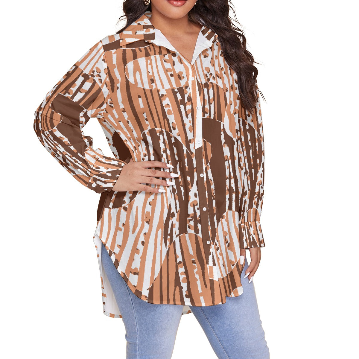 All-Over Print Women's Shirt With Long Sleeve(Plus Size)