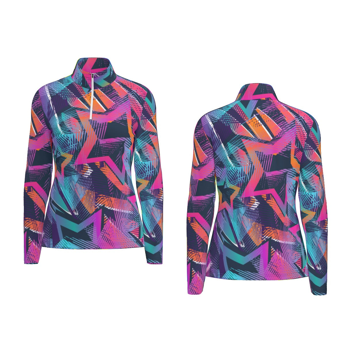 All-Over Print Women's Sports Collar Jersey With Long Sleeve