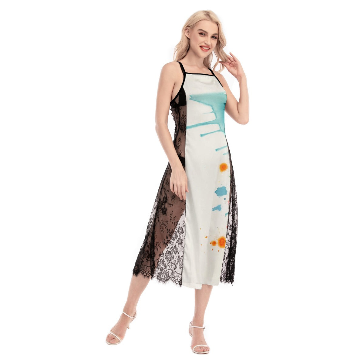 All-Over Print Women's Lace Cami Cross Back Dress