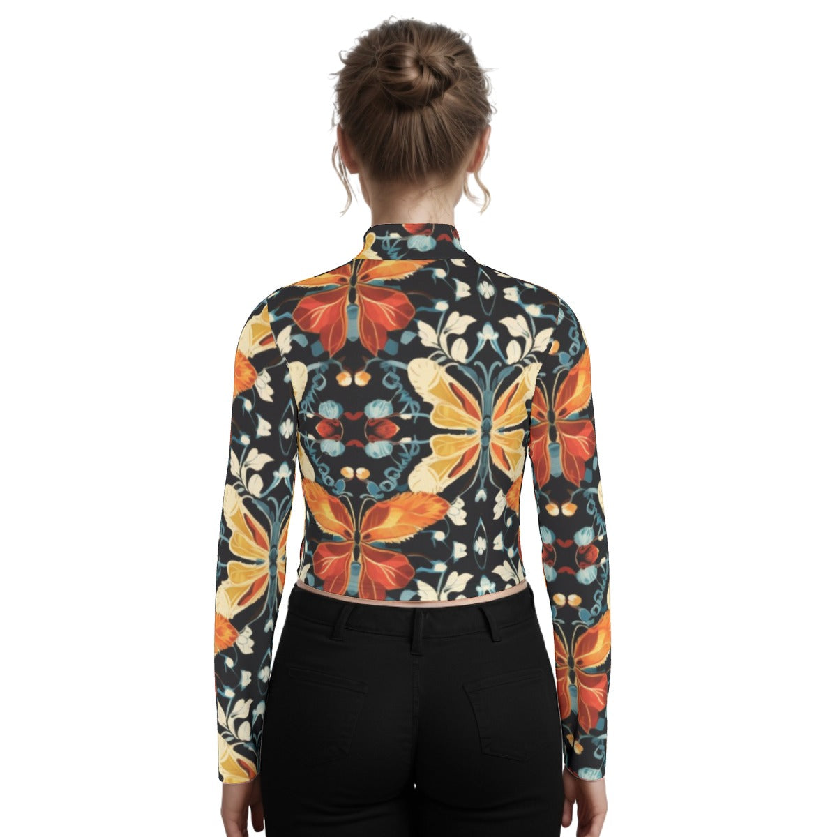 Eco-Friendly All-Over Print Women's Turtleneck T-shirt With Long Sleeve