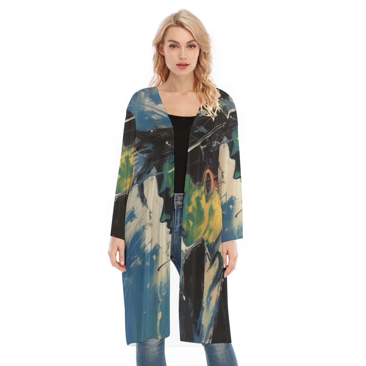 All- Over Print Women's Long Sleeve Mesh Cardigan