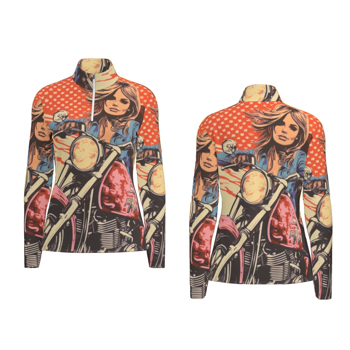 All-Over Print Women's Sports Collar Jersey With Long Sleeve