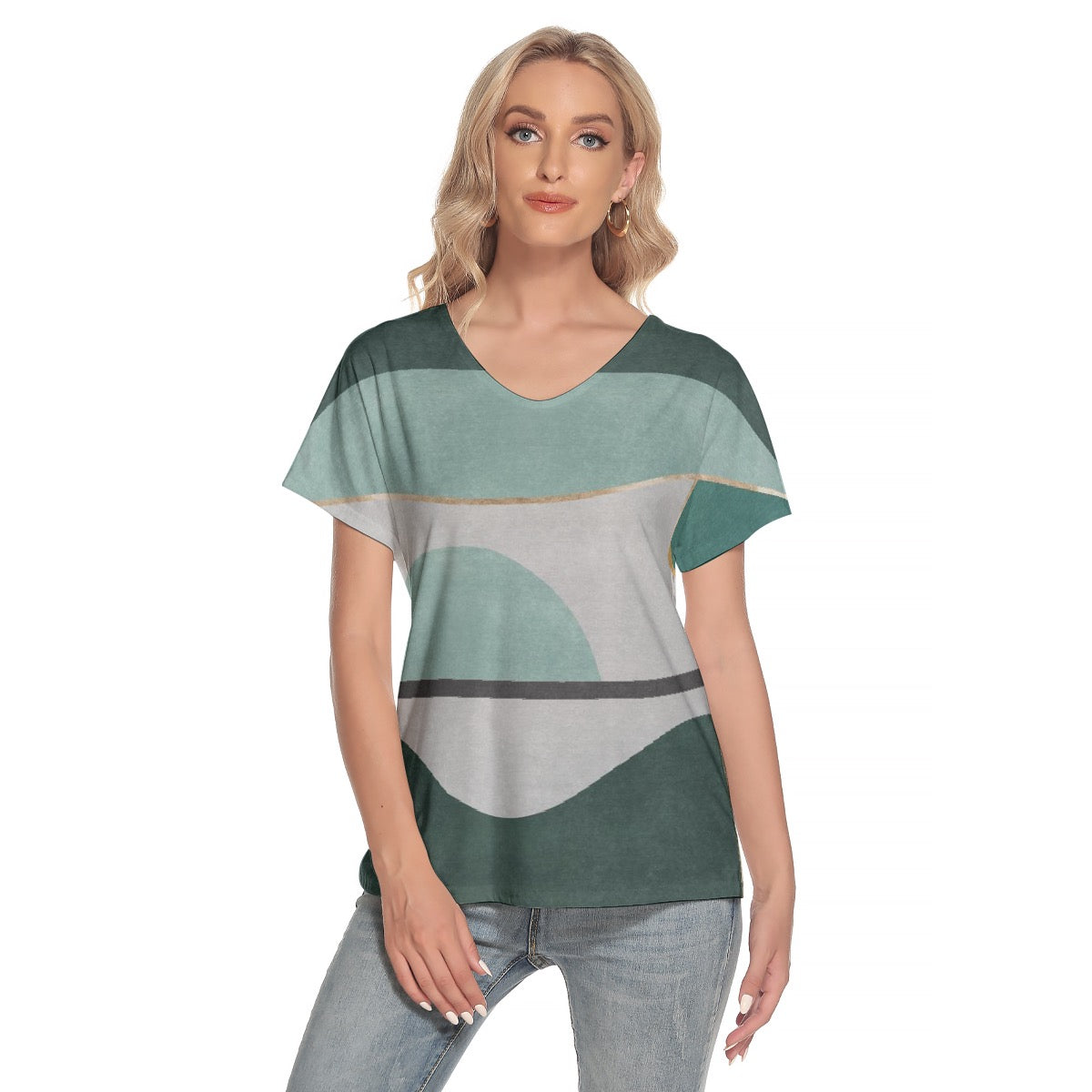 All-Over Print Women's Loose V-neck Short Sleeve T-shirt