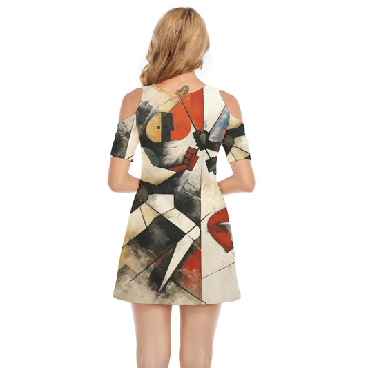 All-Over Print Women's Cold Shoulder Dress | 190GSM Cotton