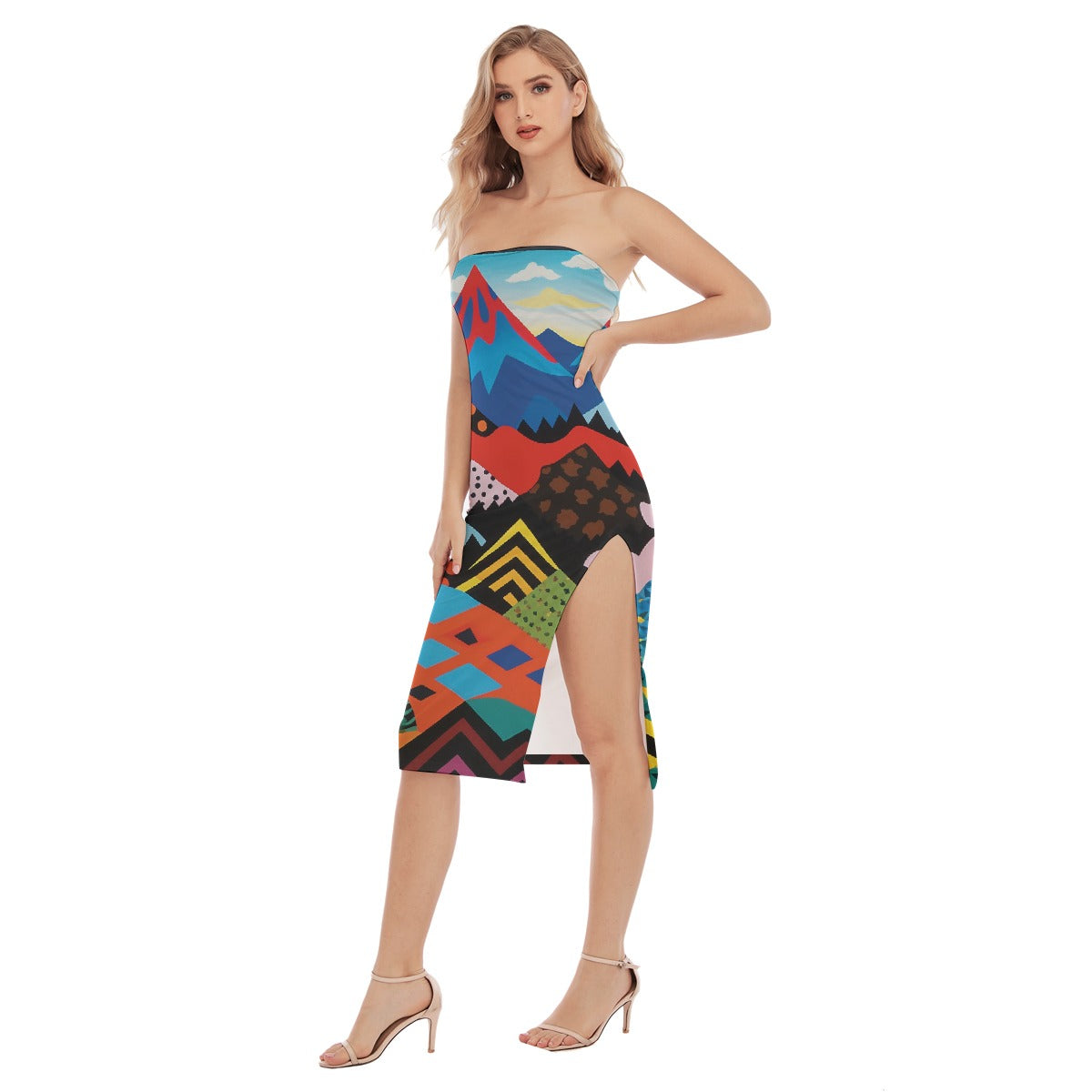 All-Over Print Women's Side Split Tube Top Dress