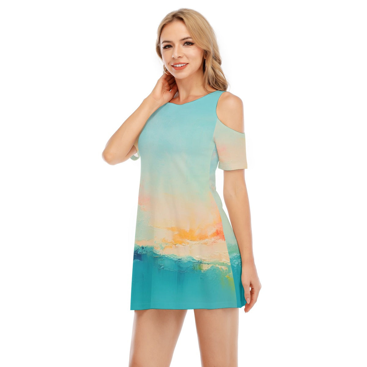 All-Over Print Women's Cold Shoulder Dress | 190GSM Cotton