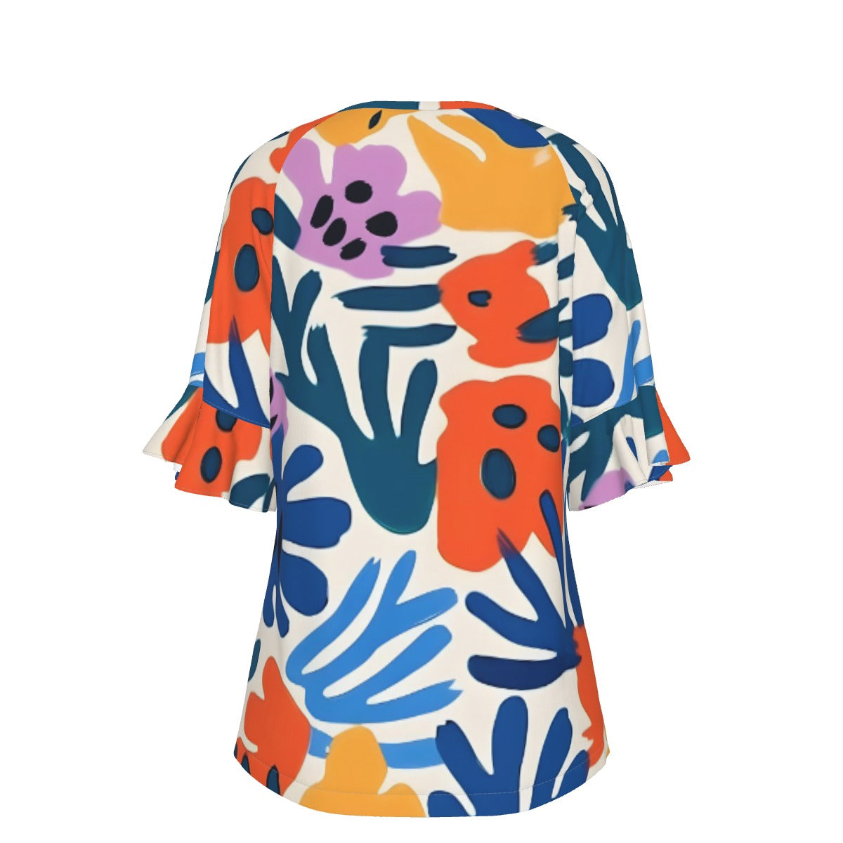 All-Over Print V-neck Women's T-shirt With Bell Sleeve