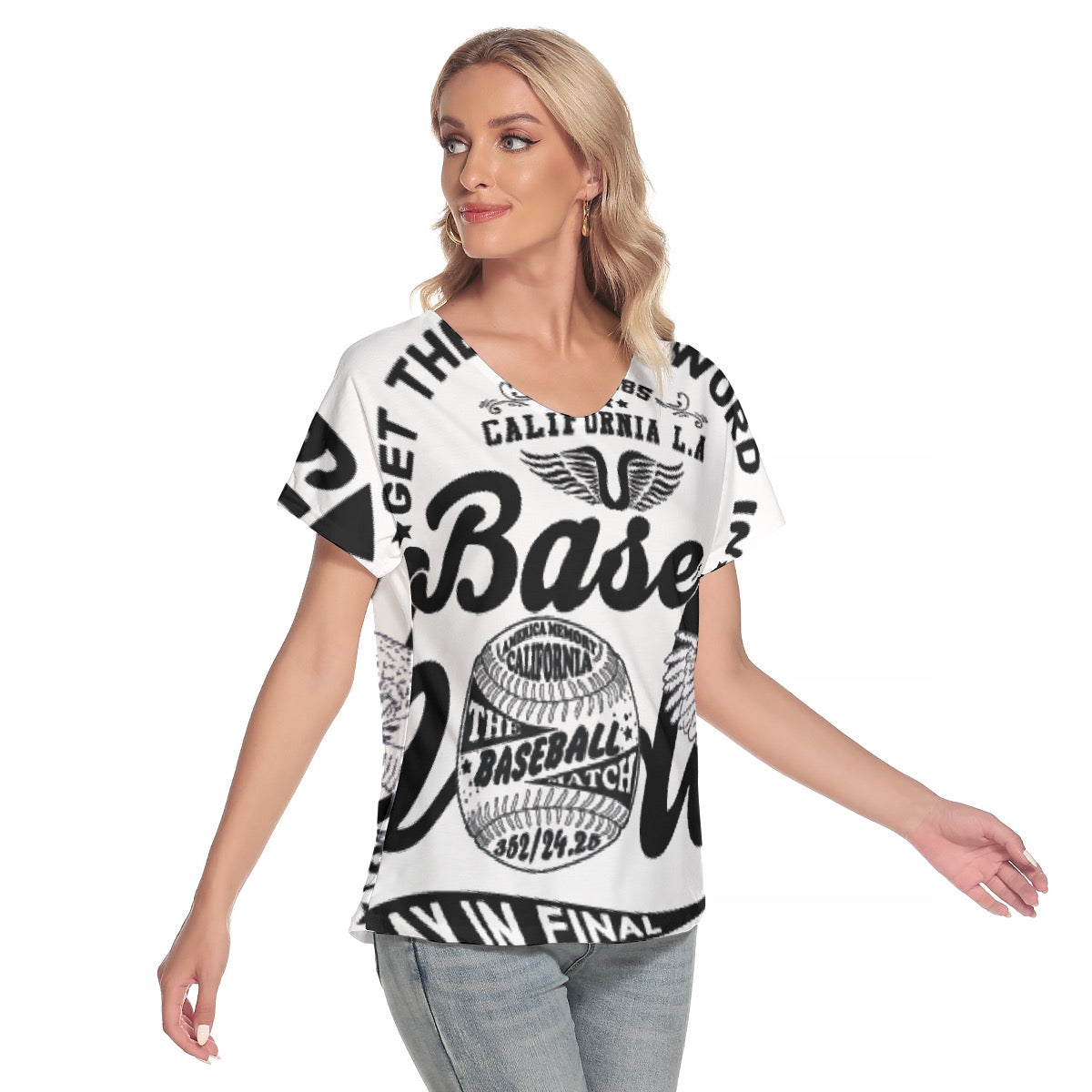 All-Over Print Women's Loose V-neck Short Sleeve T-shirt