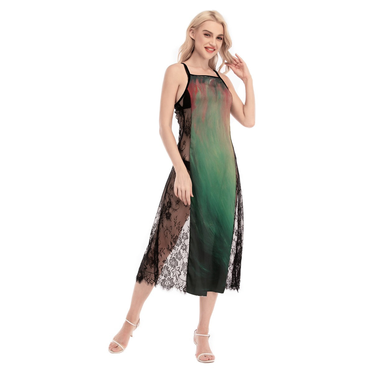 All-Over Print Women's Lace Cami Cross Back Dress