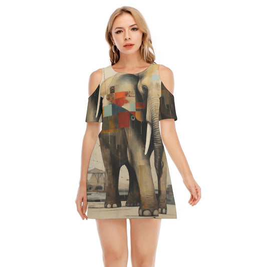 All-Over Print Women's Cold Shoulder Dress | 190GSM Cotton