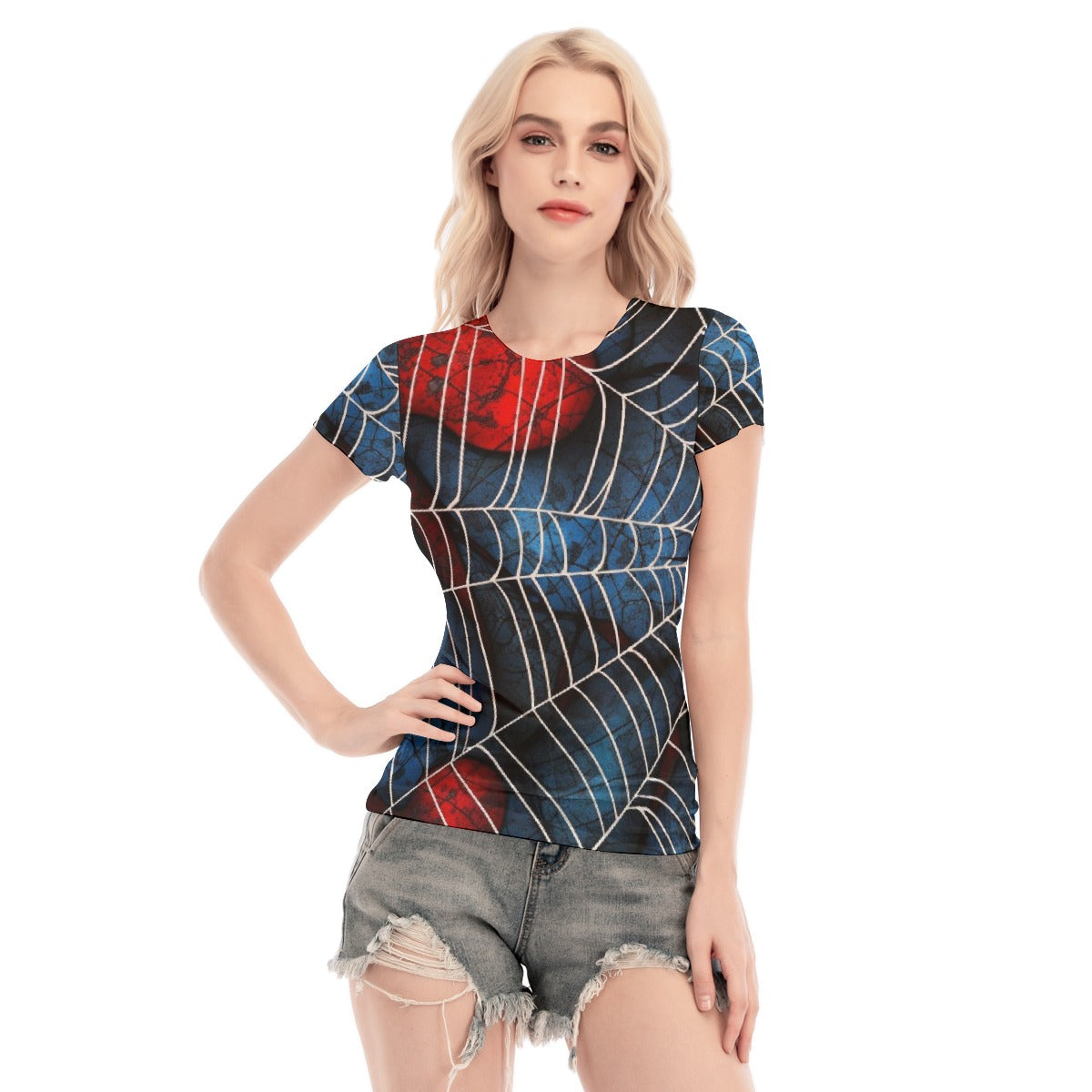 All-Over Print Women's Short Sleeve Mesh Blouse