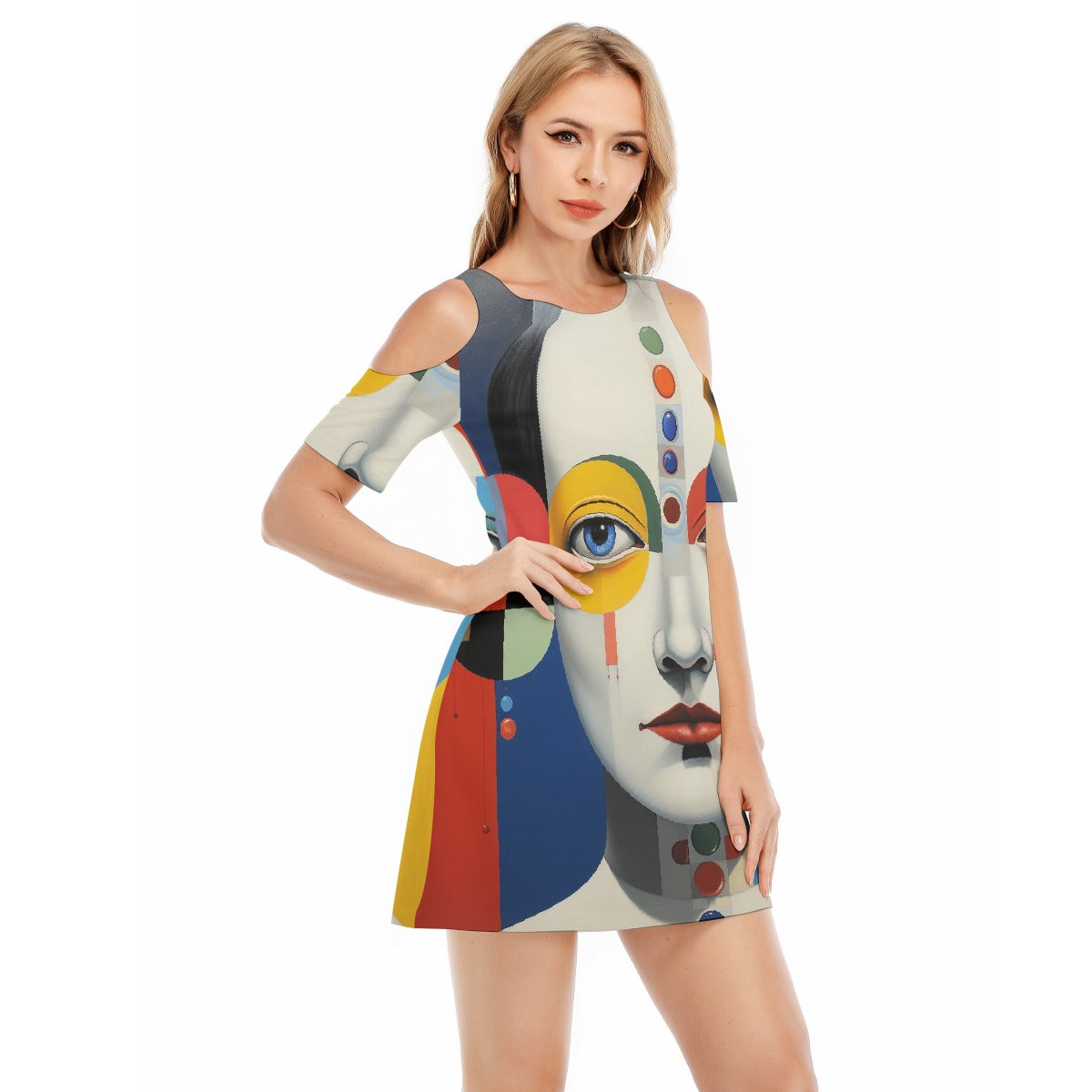 All-Over Print Women's Cold Shoulder Dress | 190GSM Cotton