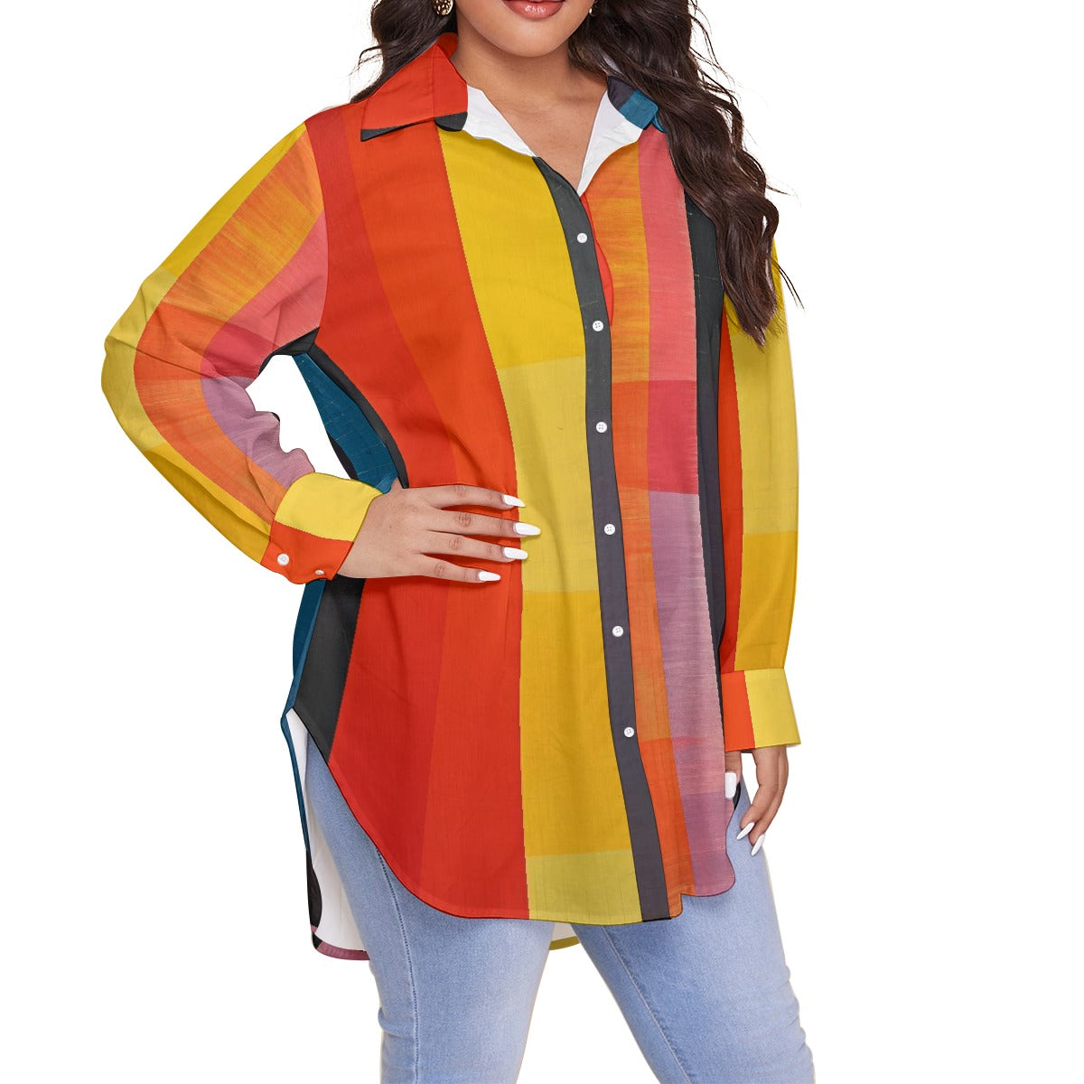 All-Over Print Women's Shirt With Long Sleeve(Plus Size)