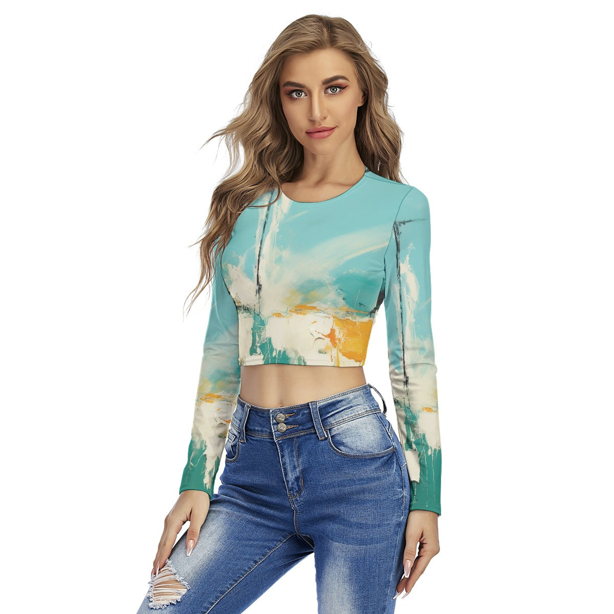 All-Over Print Women's Round Neck Crop Top T-Shirt