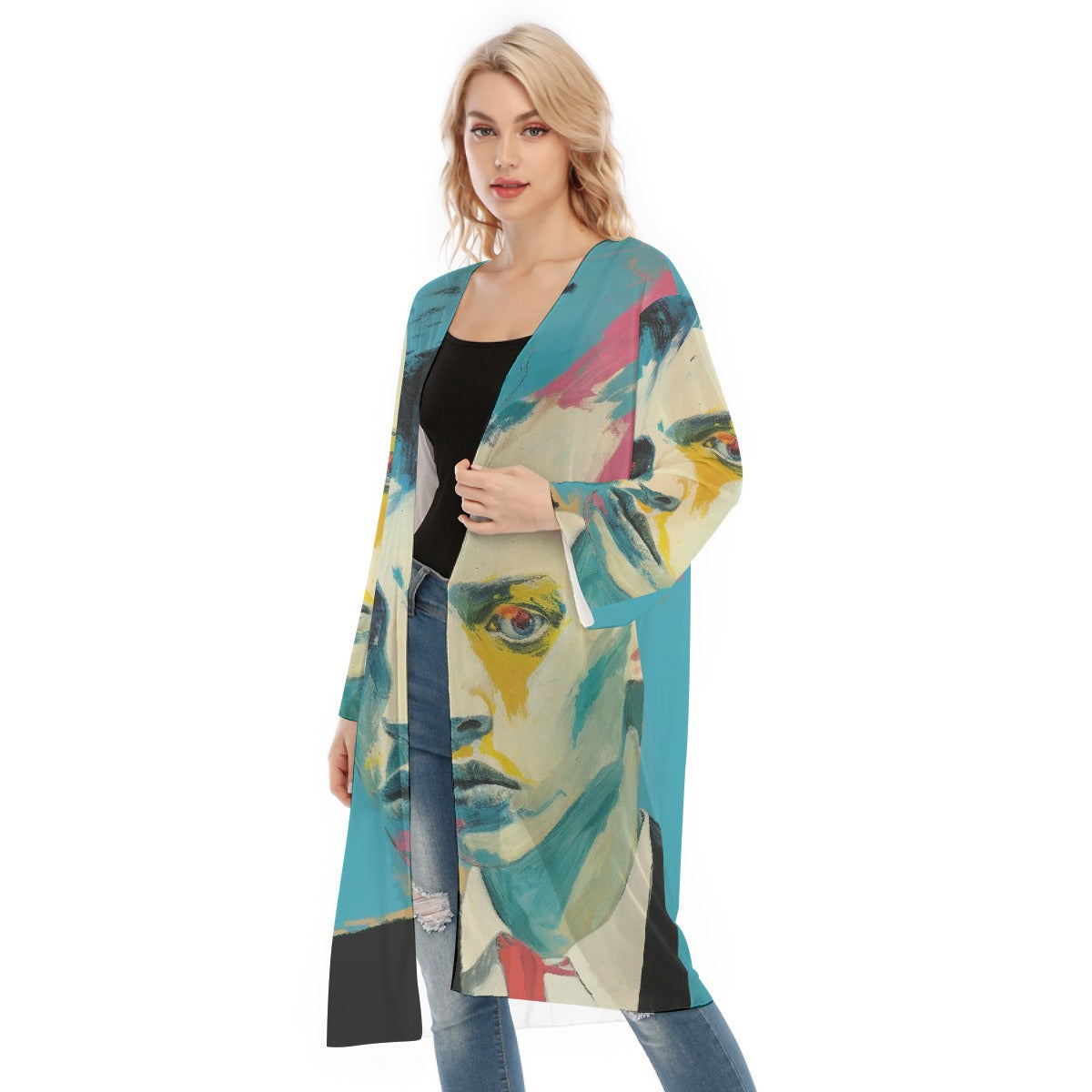 All- Over Print Women's Long Sleeve Mesh Cardigan