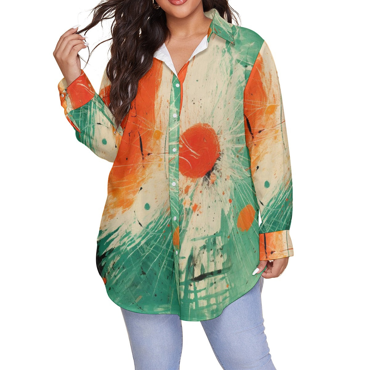 All-Over Print Women's Shirt With Long Sleeve(Plus Size)