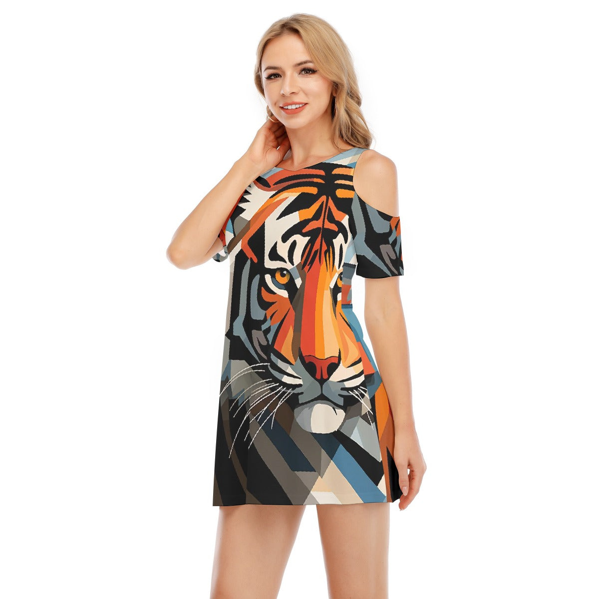 All-Over Print Women's Cold Shoulder Dress | 190GSM Cotton