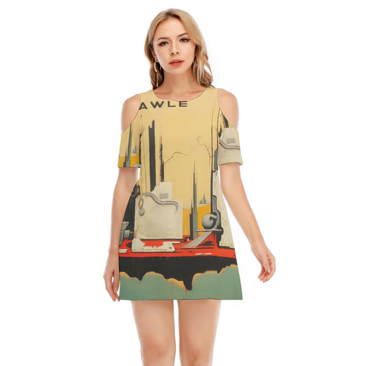 All-Over Print Women's Cold Shoulder Dress | 190GSM Cotton