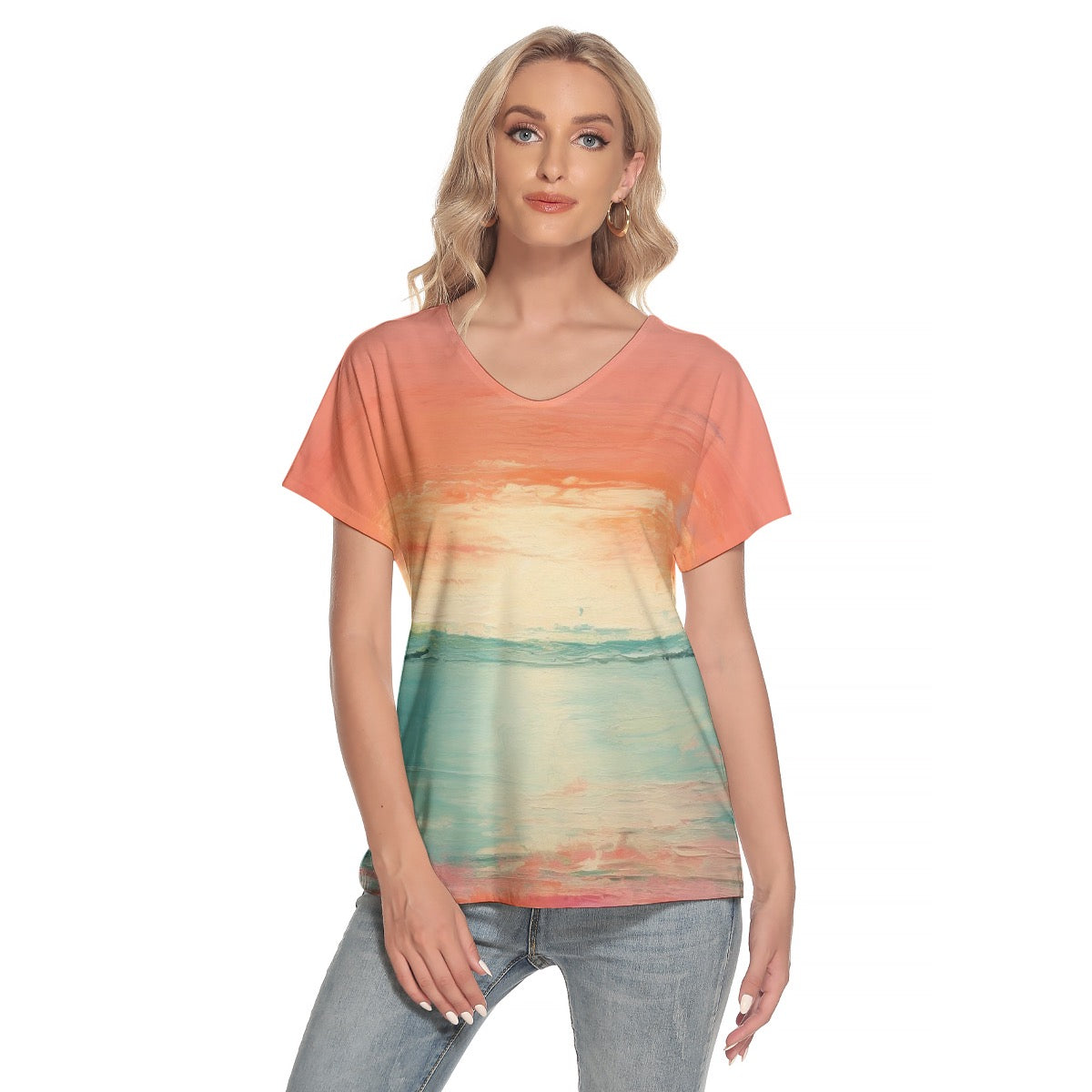 All-Over Print Women's Loose V-neck Short Sleeve T-shirt