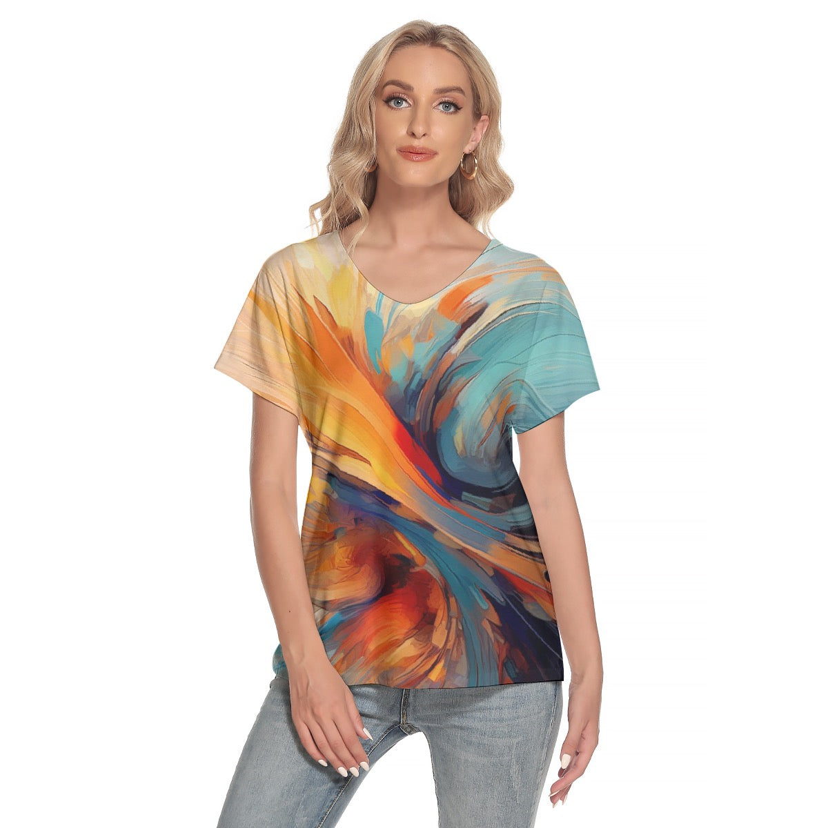 All-Over Print Women's Loose V-neck Short Sleeve T-shirt