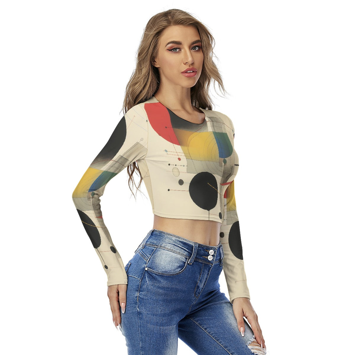 All-Over Print Women's Round Neck Crop Top T-Shirt