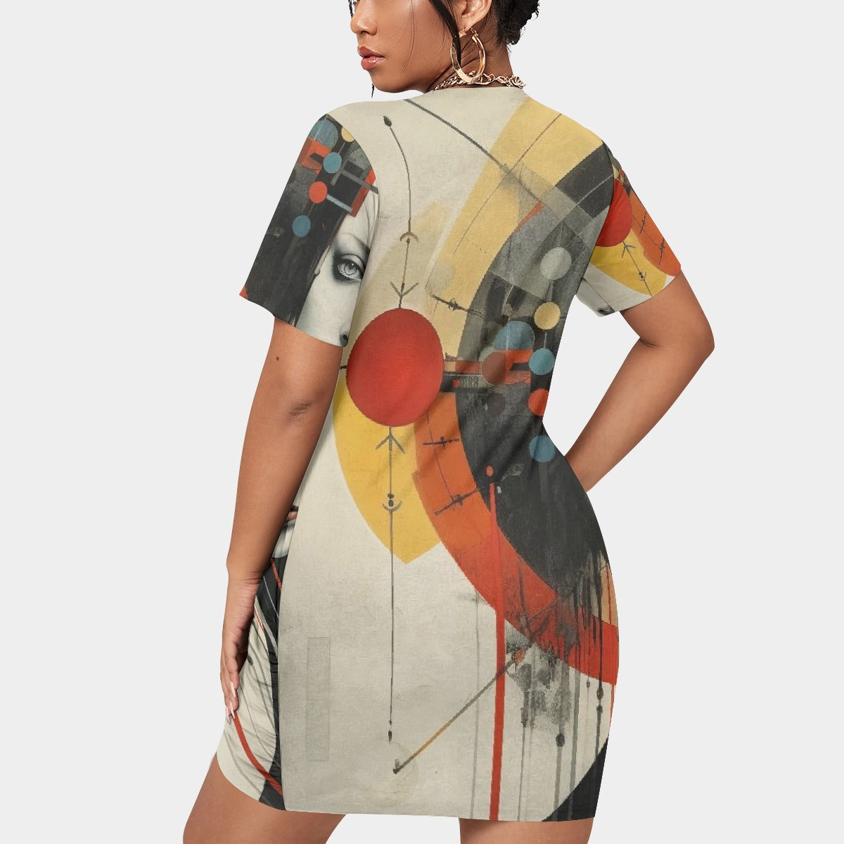 All-Over Print Women’s Stacked Hem Dress With Short Sleeve（Plus Size）