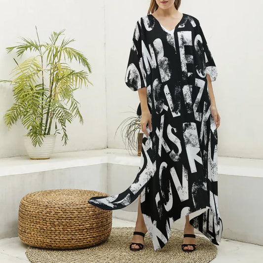 All-Over Print Women's Imitation Silk V-neck Kaftan Robe