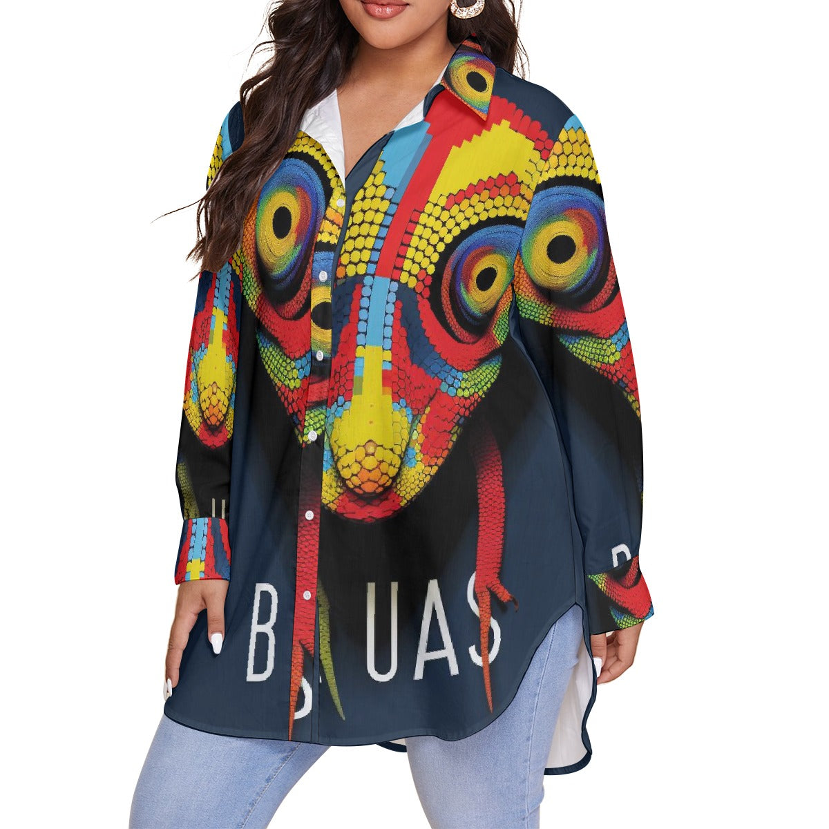 All-Over Print Women's Shirt With Long Sleeve(Plus Size)