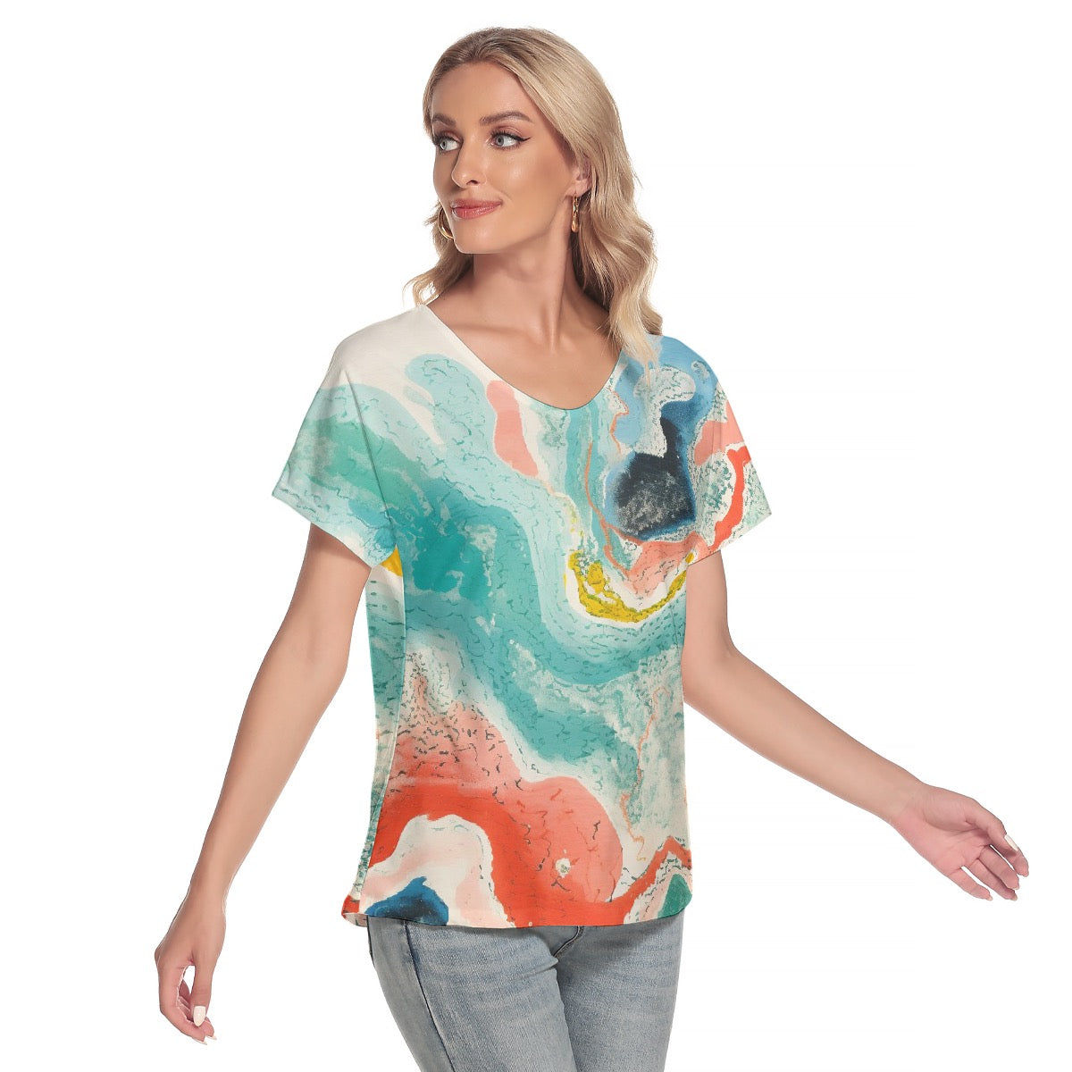 All-Over Print Women's Loose V-neck Short Sleeve T-shirt