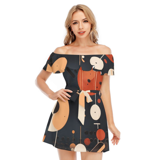 All-Over Print Women's Off-shoulder Dress With Ruffle