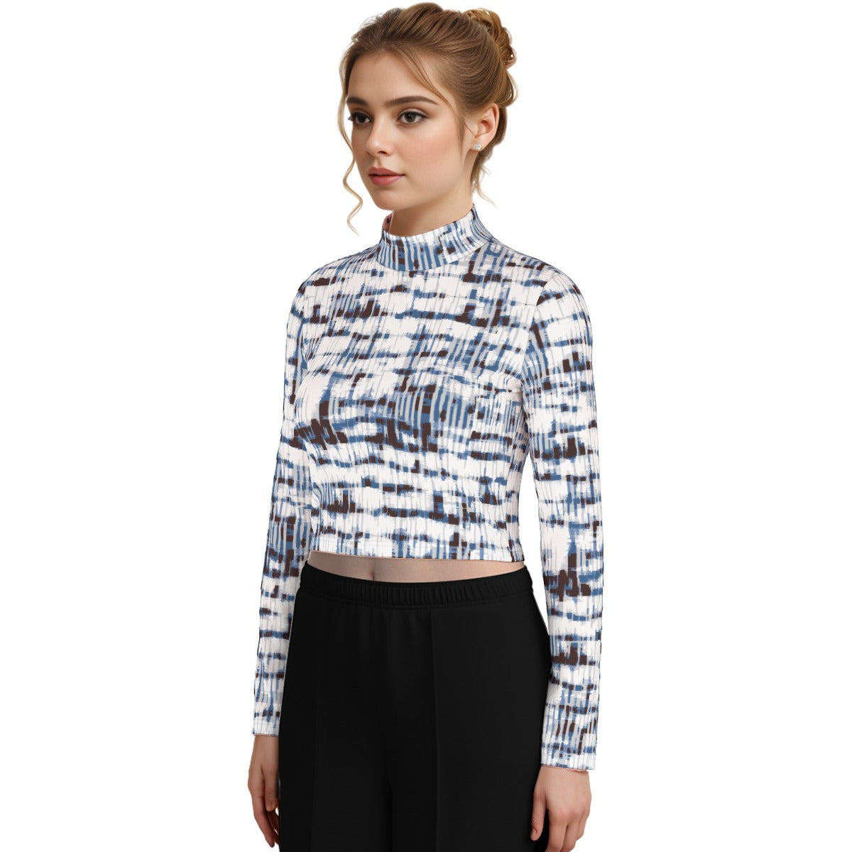 Eco-Friendly All-Over Print Women's Turtleneck T-shirt With Long Sleeve