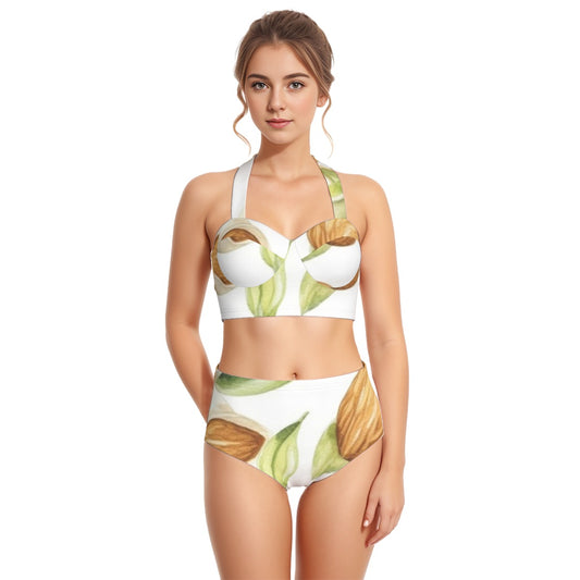 All-Over Print Women's Swimsuit Set With Halter