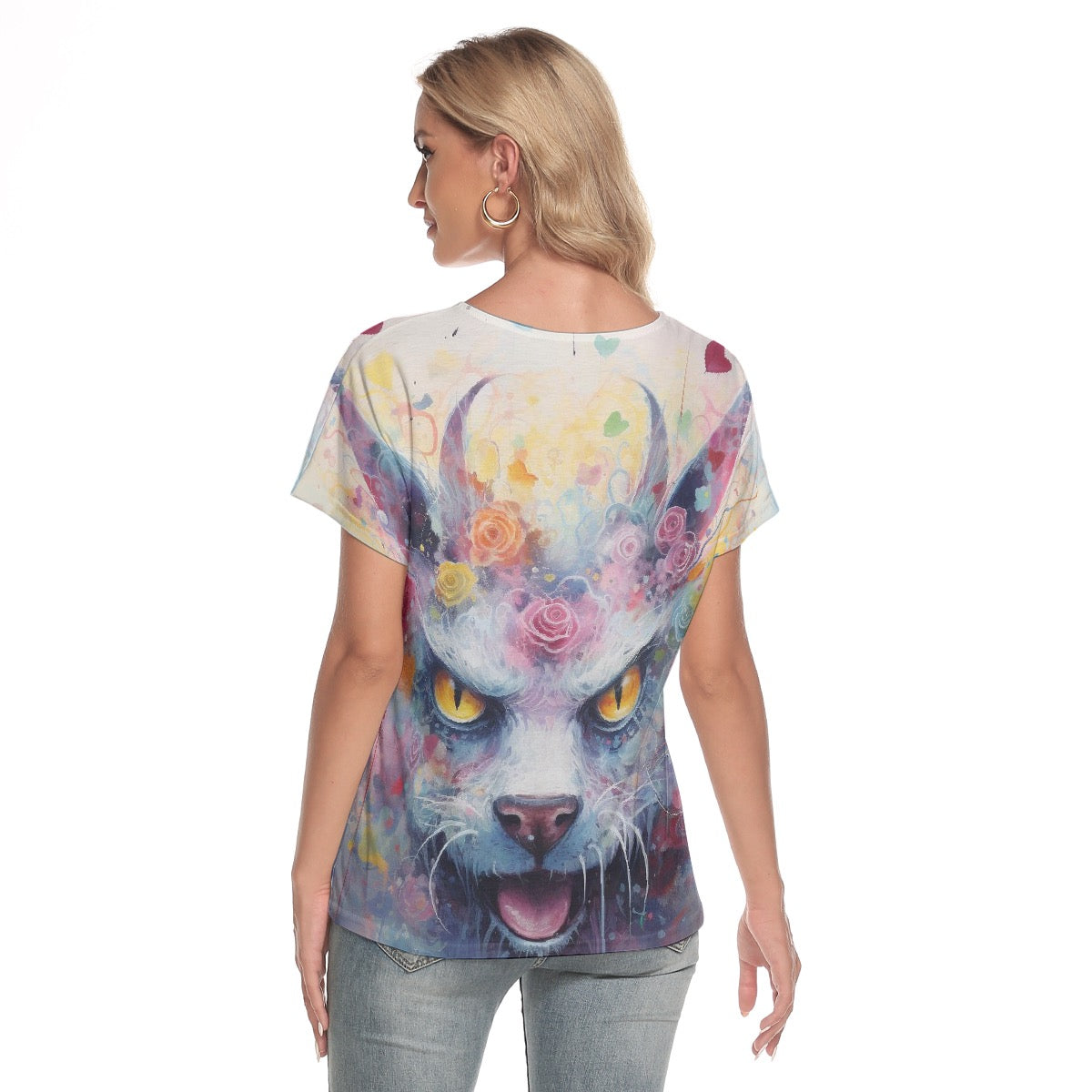 All-Over Print Women's Loose V-neck Short Sleeve T-shirt