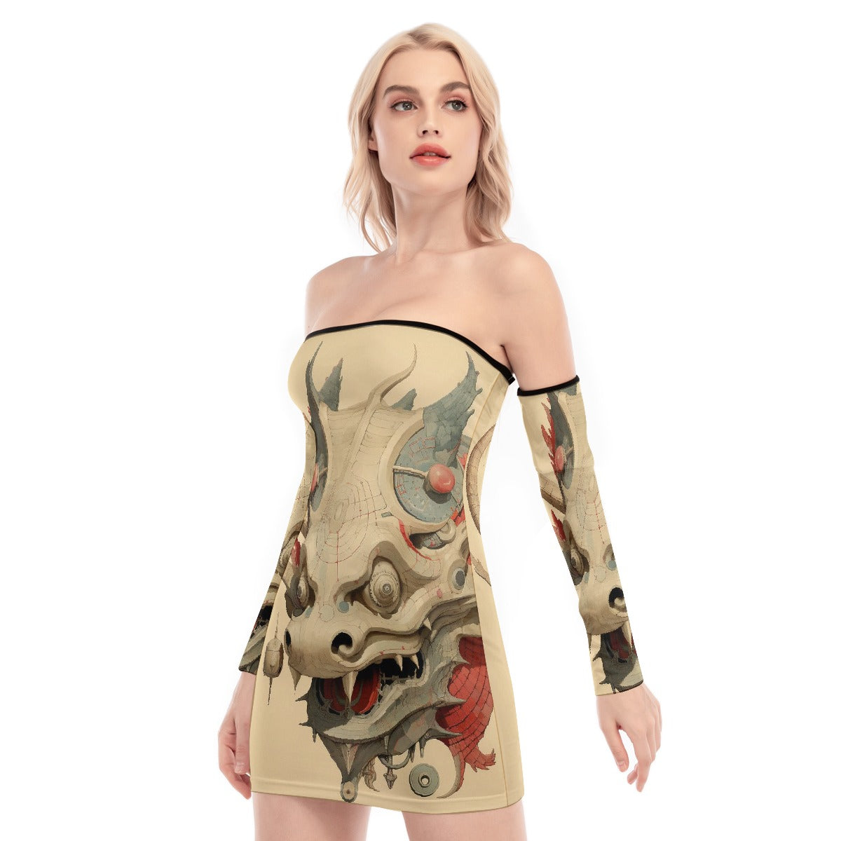 All-Over Print Women's Off-shoulder Back Lace-up Dress