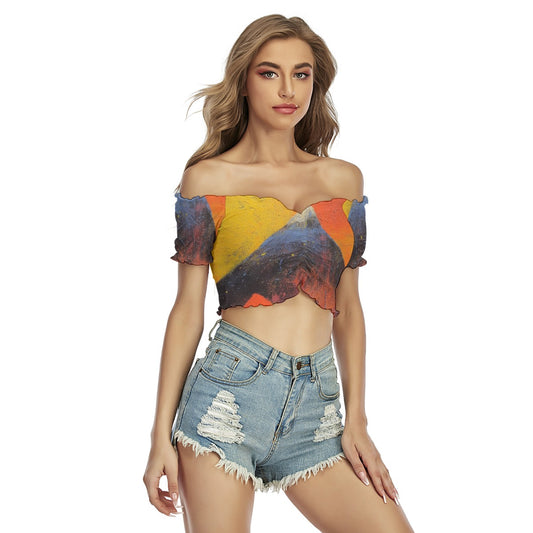 All-Over Print Women's One-shoulder Off-the-navel Short Sleeve T-shirt