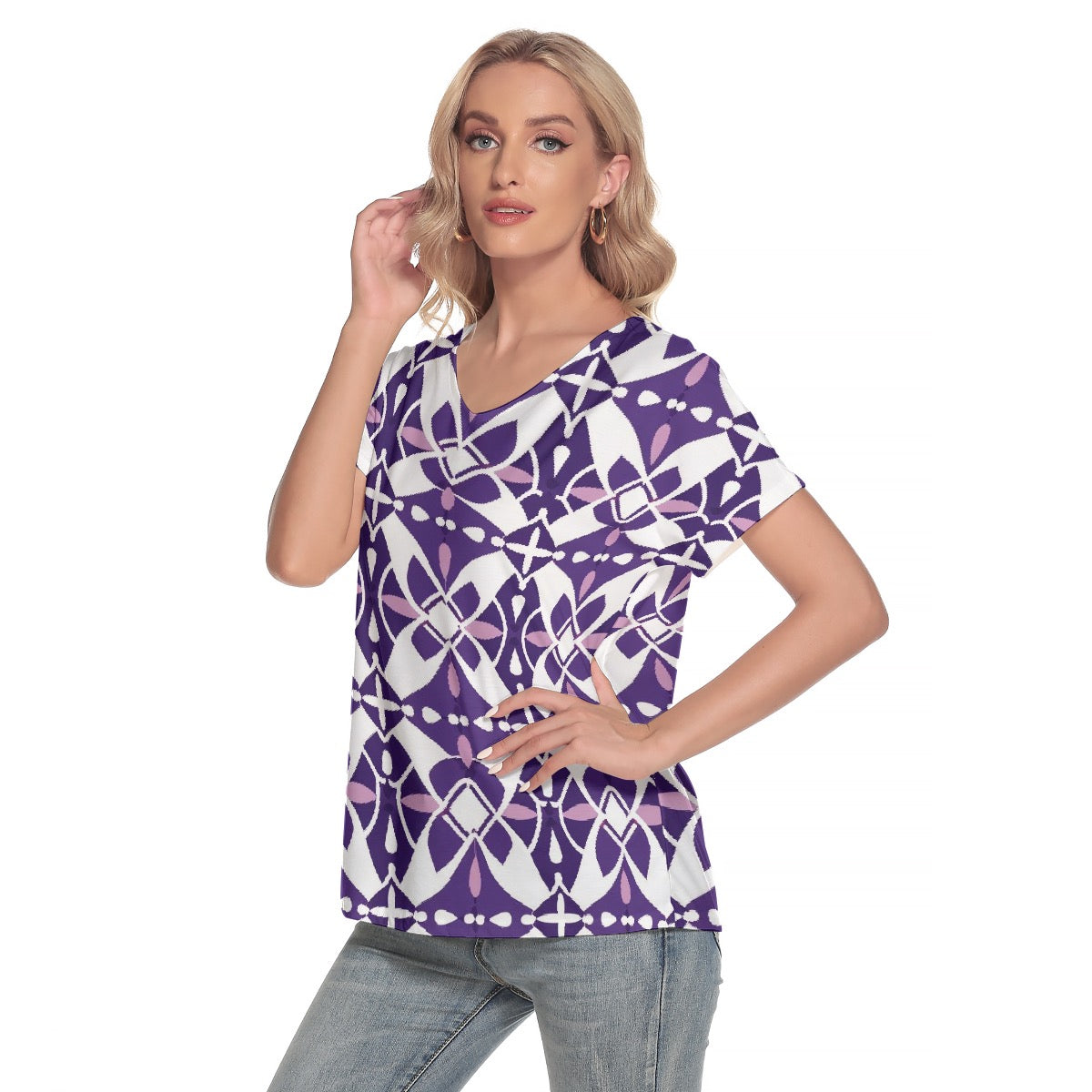 All-Over Print Women's Loose V-neck Short Sleeve T-shirt