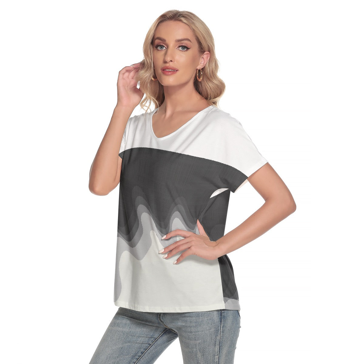 All-Over Print Women's Loose V-neck Short Sleeve T-shirt