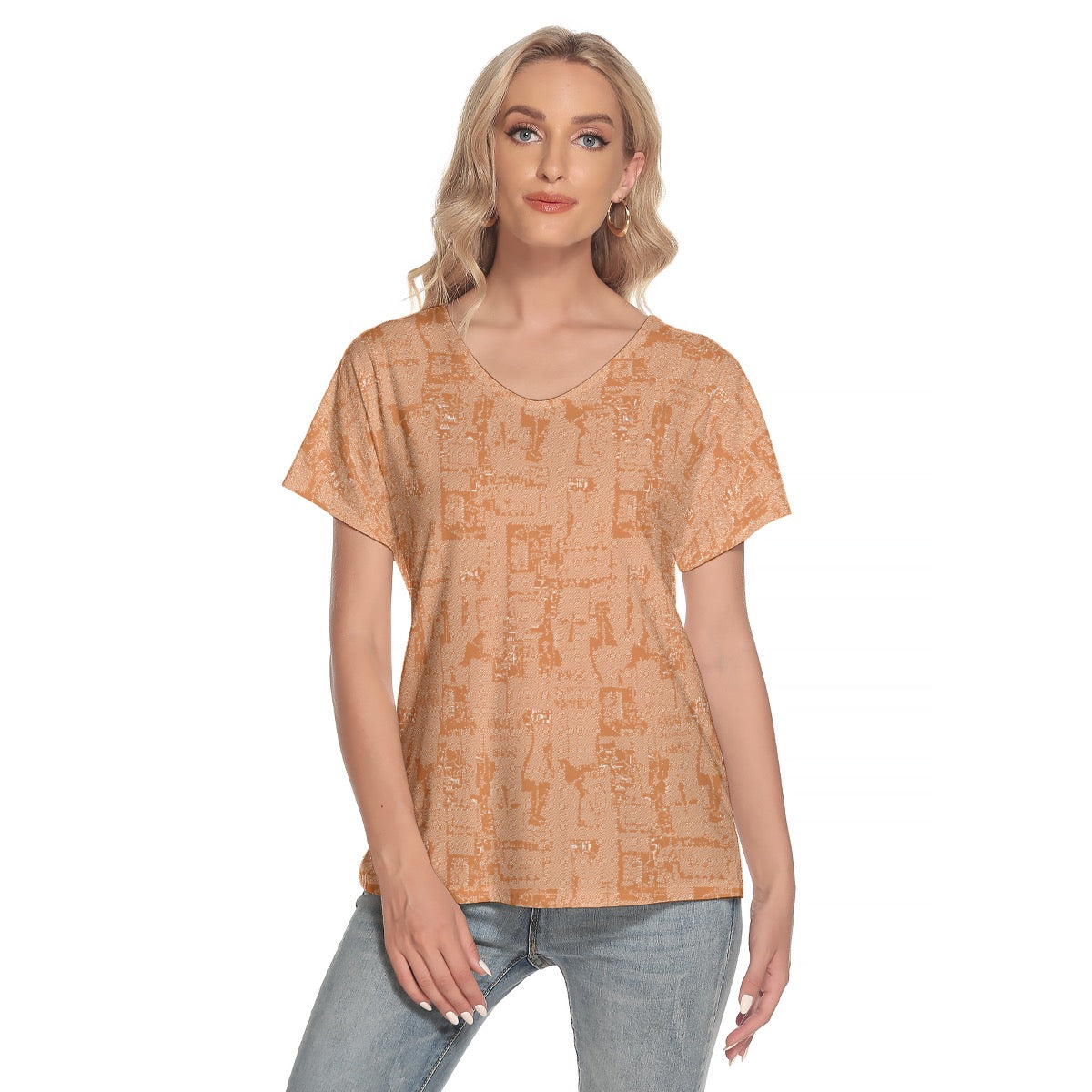 All-Over Print Women's Loose V-neck Short Sleeve T-shirt