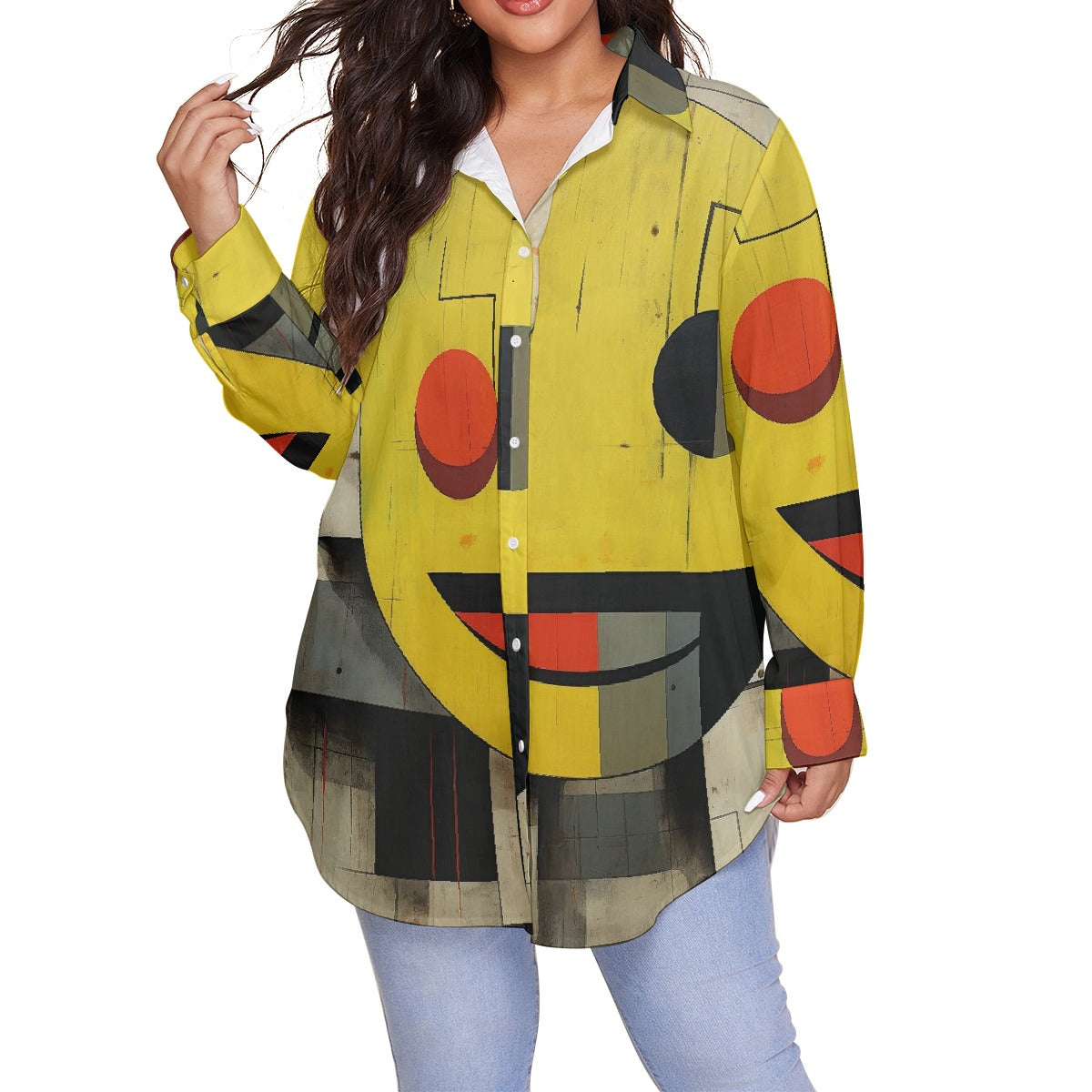 All-Over Print Women's Shirt With Long Sleeve(Plus Size)