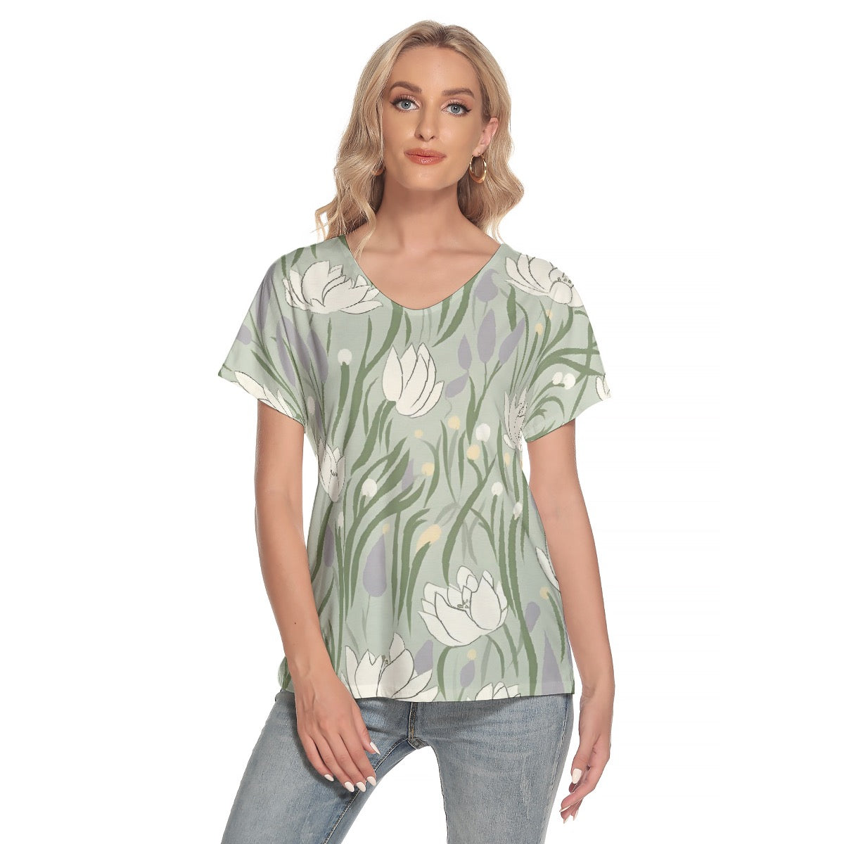 All-Over Print Women's Loose V-neck Short Sleeve T-shirt