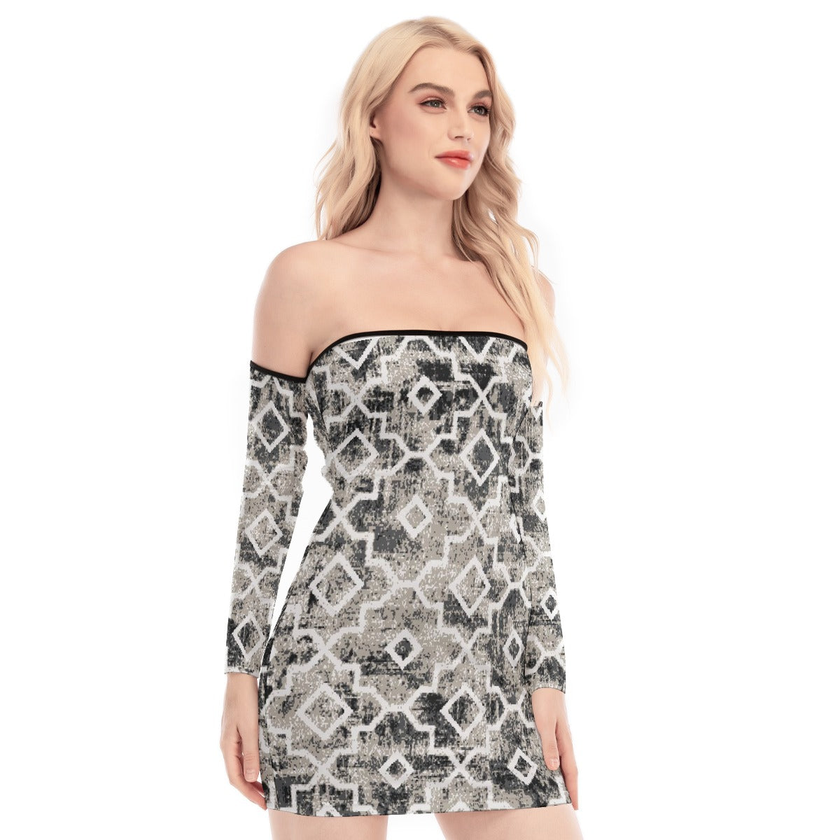 All-Over Print Women's Off-shoulder Back Lace-up Dress