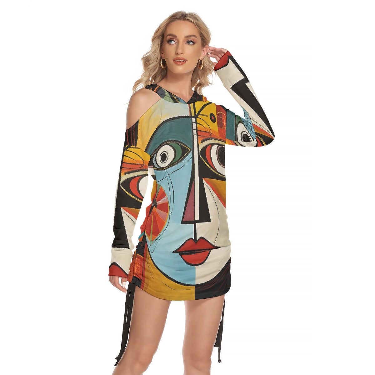 All-Over Print Women's One-shoulder Dress With Waist Shirring